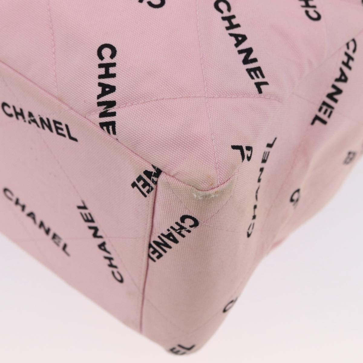 CHANEL Matelasse Chain Tote Bag Canvas Pink Gold CC Auth 169588A