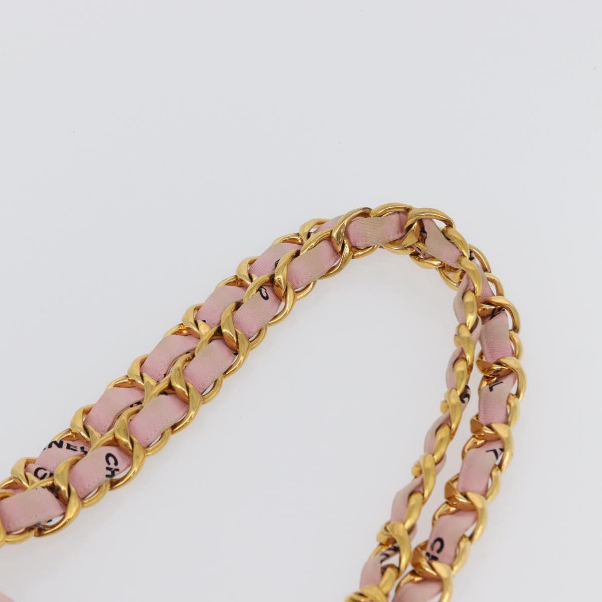 CHANEL Matelasse Chain Tote Bag Canvas Pink Gold CC Auth 169588A