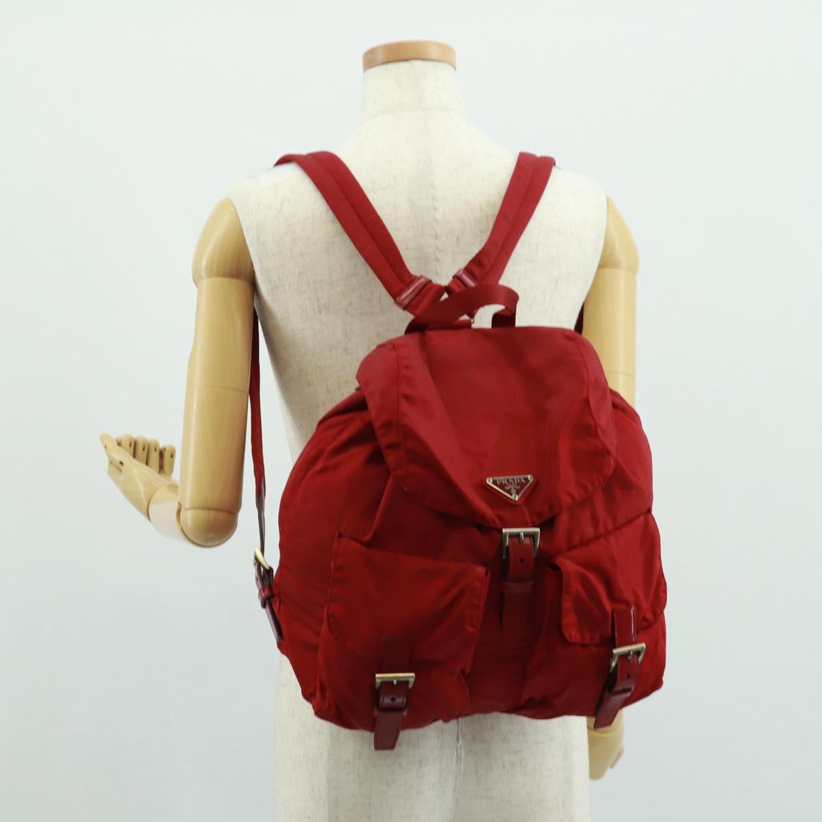 PRADA Backpack Nylon Red Silver Auth 169589V