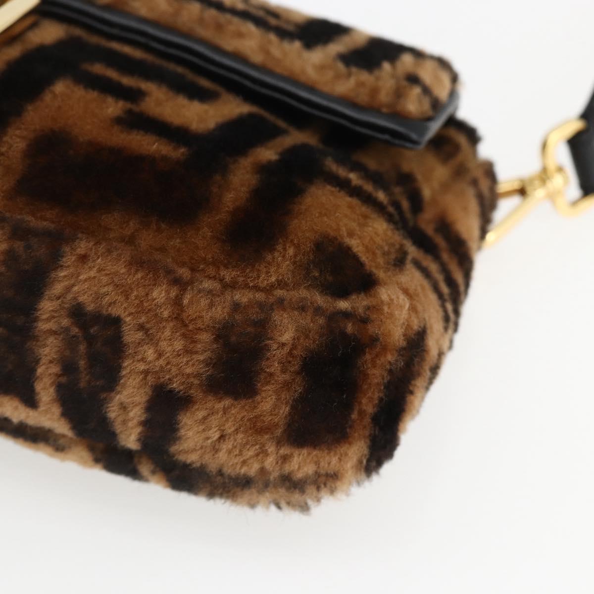 FENDI Zucca Canvas Mamma Baguette Shoulder Bag Fur Black Brown Auth 169591SM