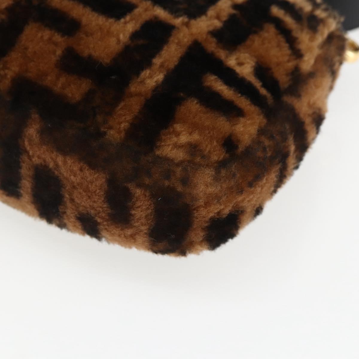 FENDI Zucca Canvas Mamma Baguette Shoulder Bag Fur Black Brown Auth 169591SM