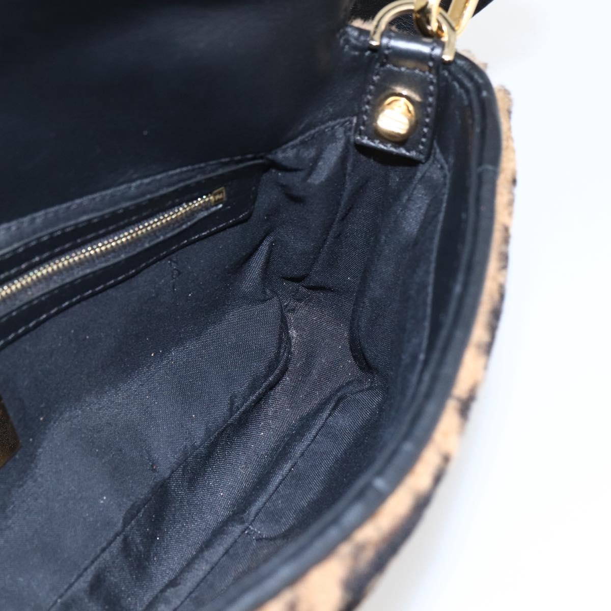 FENDI Zucca Canvas Mamma Baguette Shoulder Bag Fur Black Brown Auth 169591SM