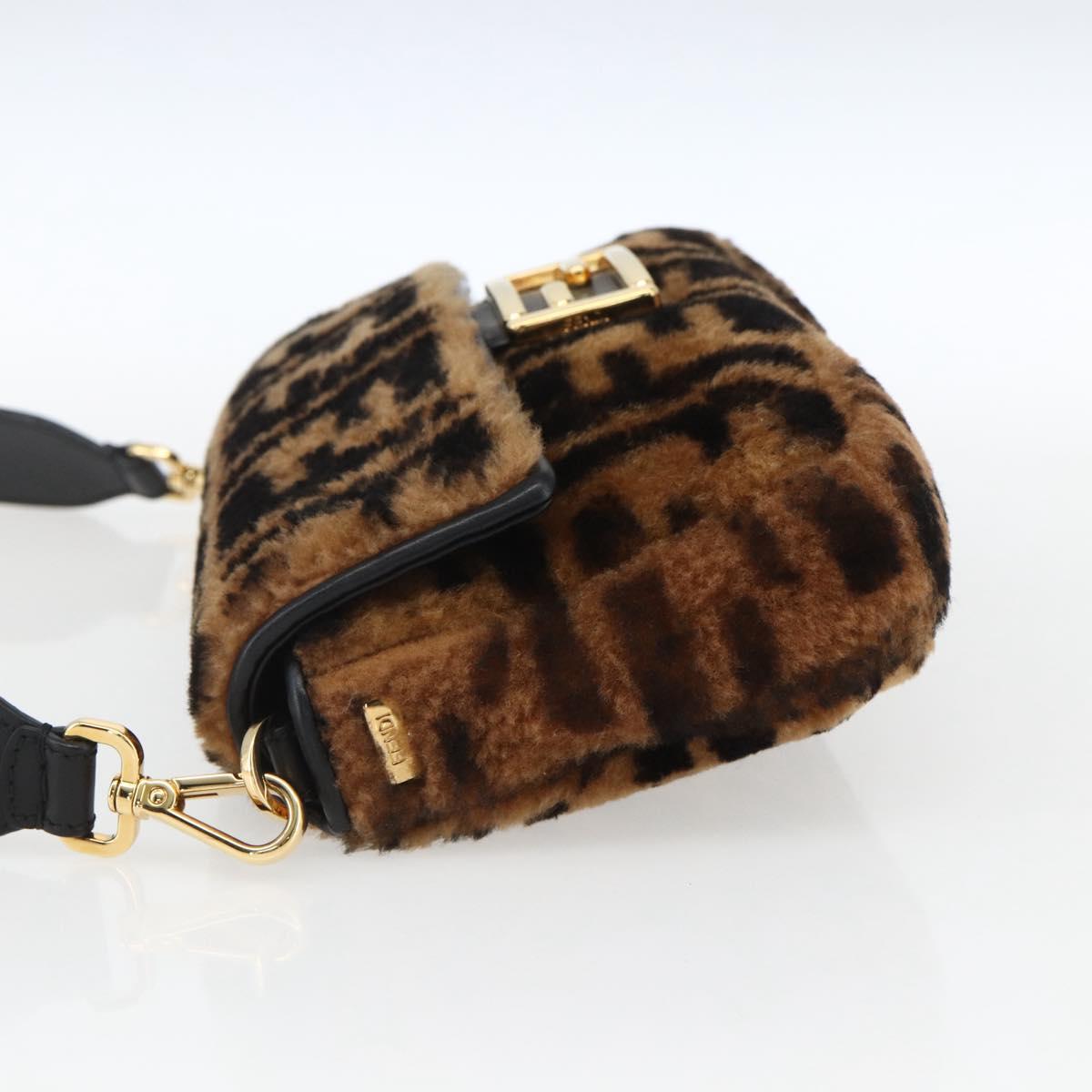 FENDI Zucca Canvas Mamma Baguette Shoulder Bag Fur Black Brown Auth 169591SM