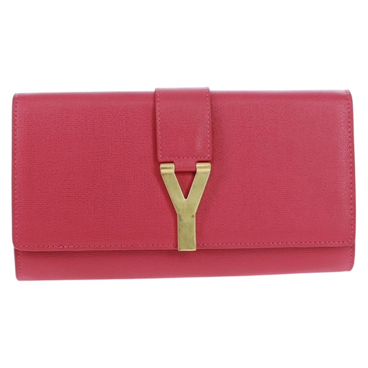 SAINT LAURENT Y line Clutch Bag Leather Pink Gold Auth 169595V