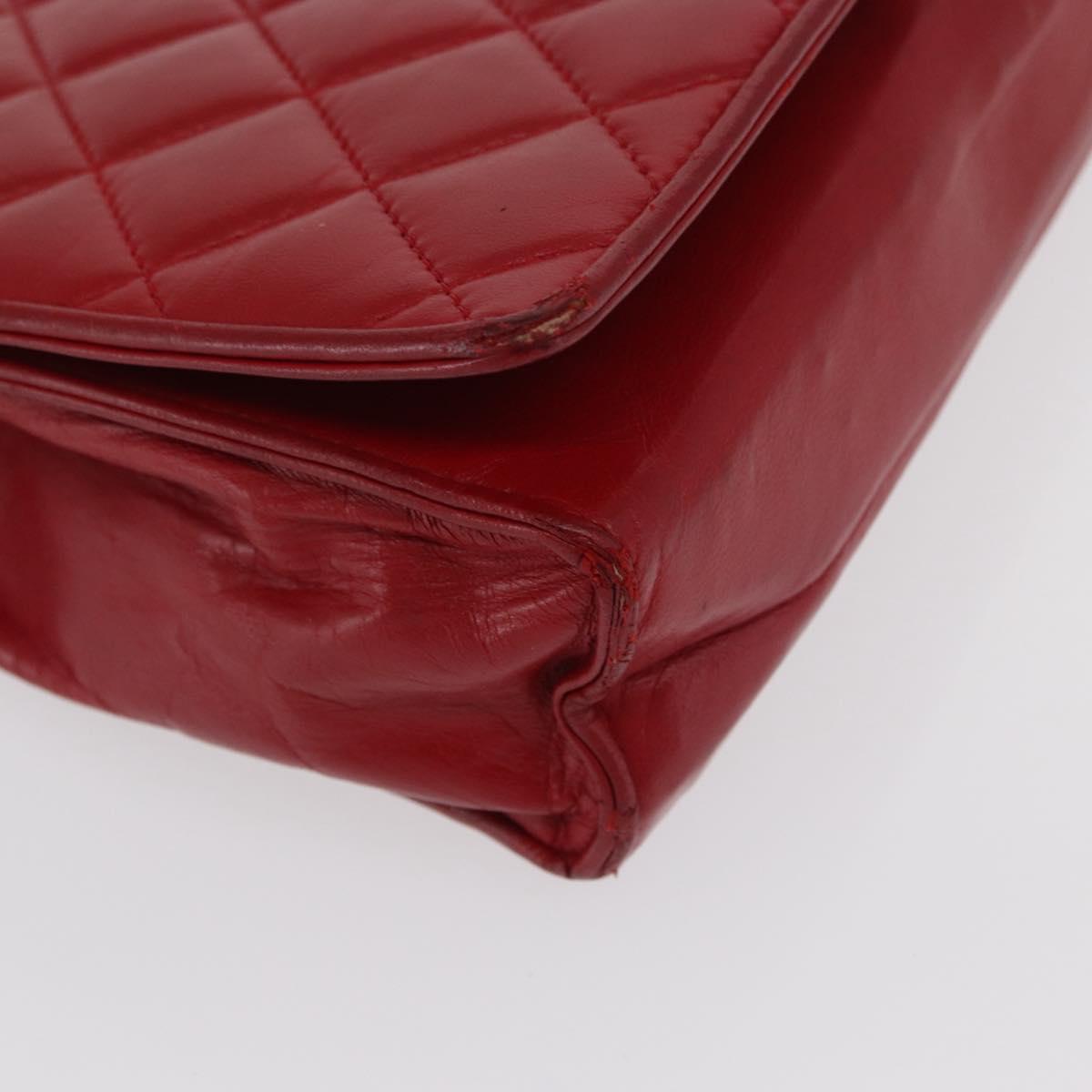CHANEL Chain Matelasse Shoulder Bag Leather Red Gold CC Auth 169596
