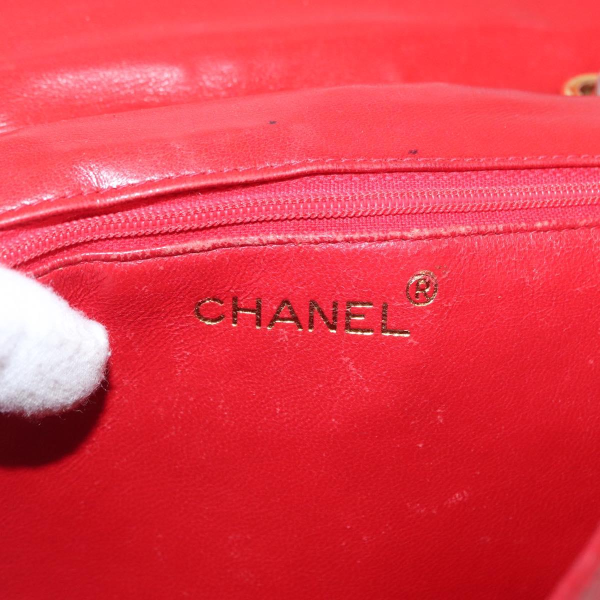 CHANEL Chain Matelasse Shoulder Bag Leather Red Gold CC Auth 169596