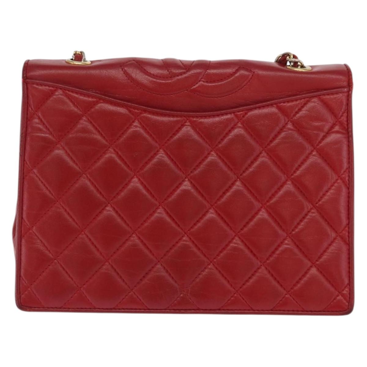 CHANEL Chain Matelasse Shoulder Bag Leather Red Gold CC Auth 169596