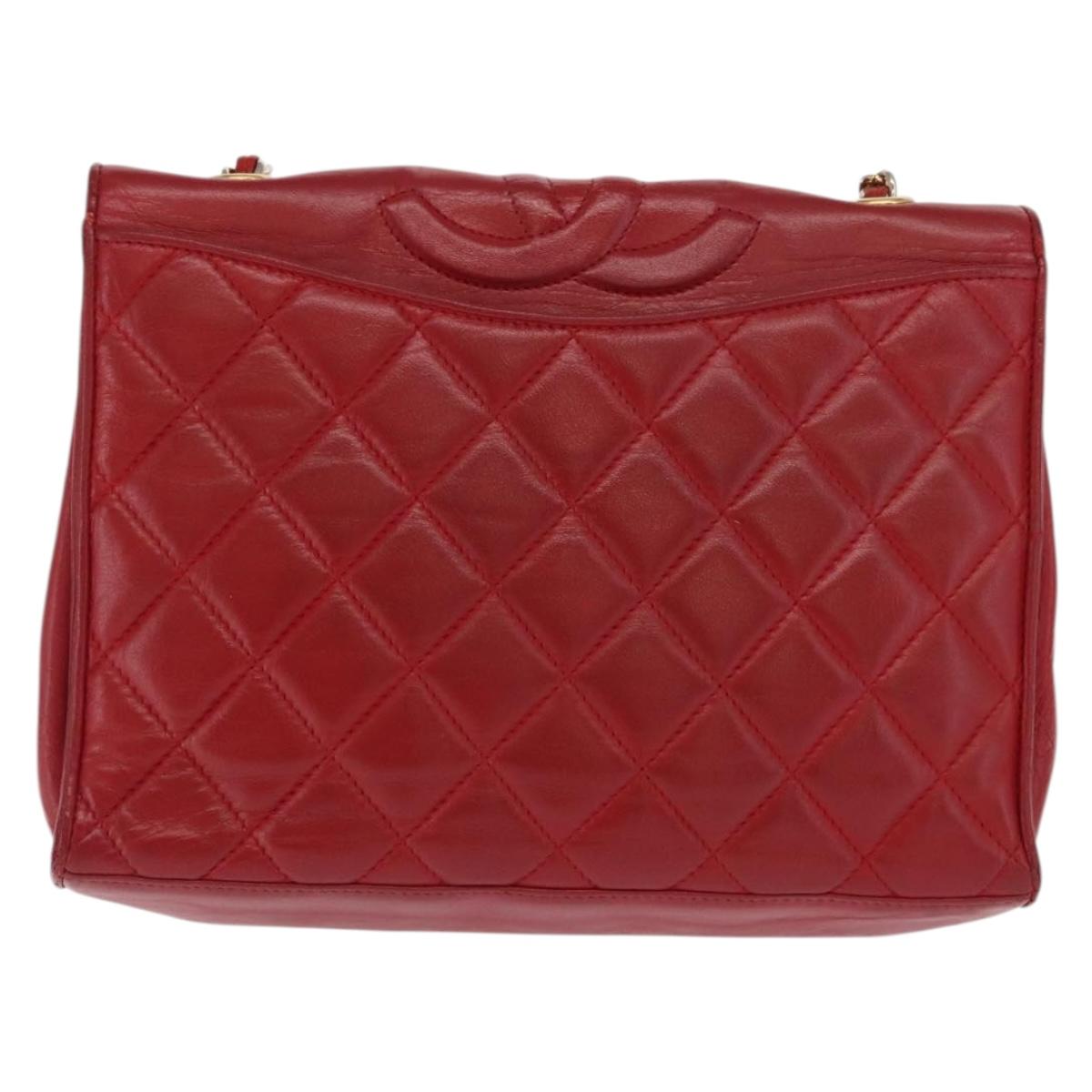 CHANEL Chain Matelasse Shoulder Bag Leather Red Gold CC Auth 169596