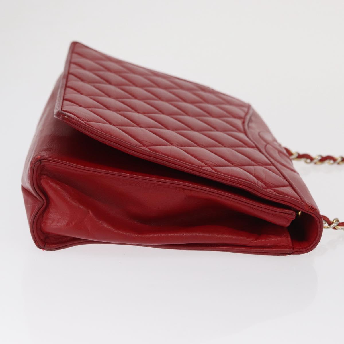 CHANEL Chain Matelasse Shoulder Bag Leather Red Gold CC Auth 169596