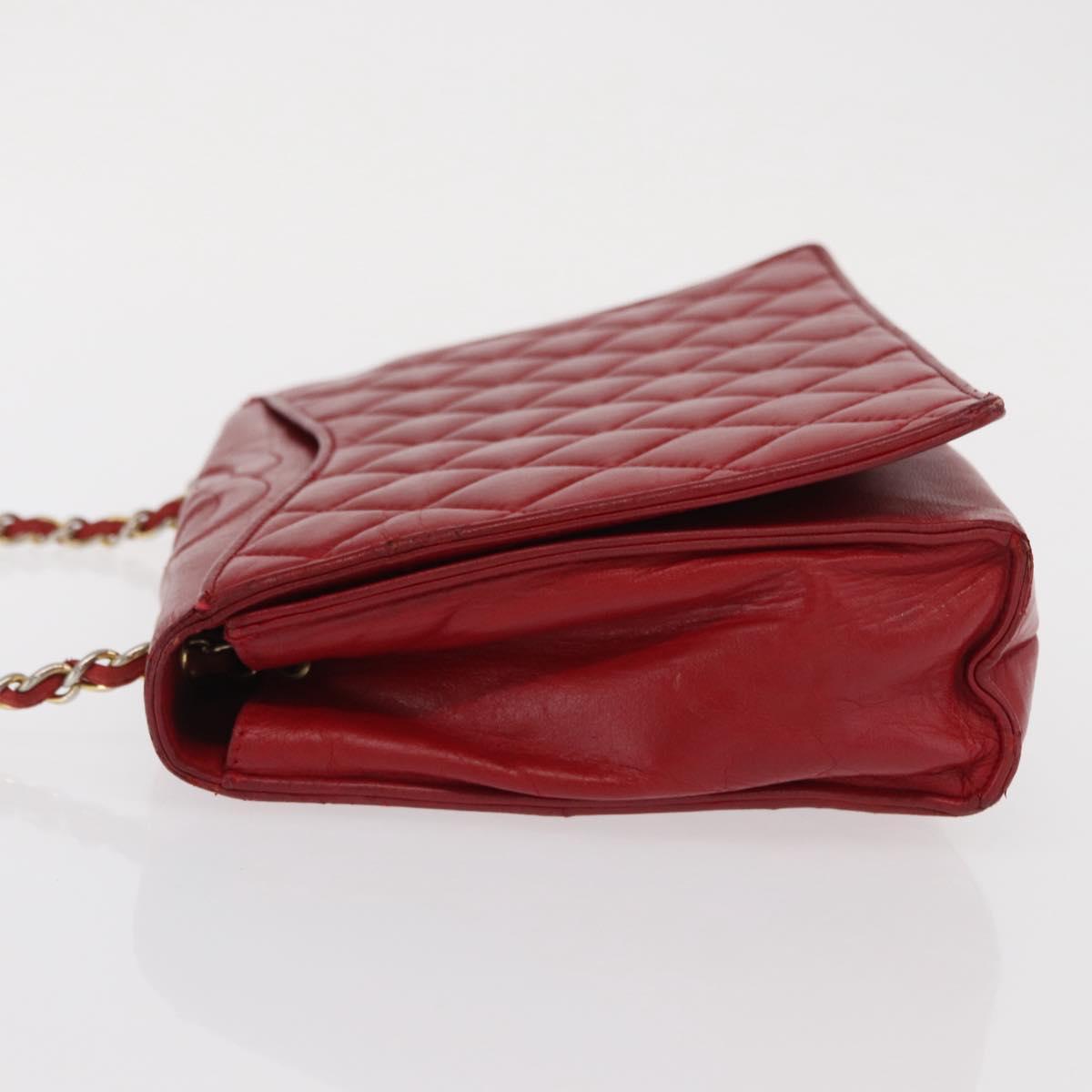 CHANEL Chain Matelasse Shoulder Bag Leather Red Gold CC Auth 169596