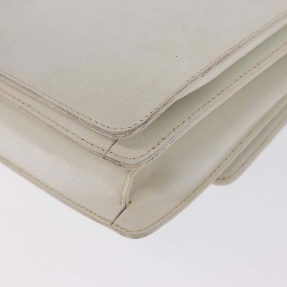 CELINE Hand Bag Leather White Gold Auth 169597
