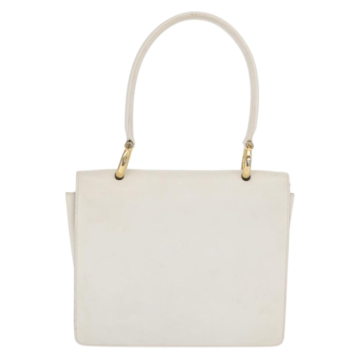 CELINE Hand Bag Leather White Gold Auth 169597