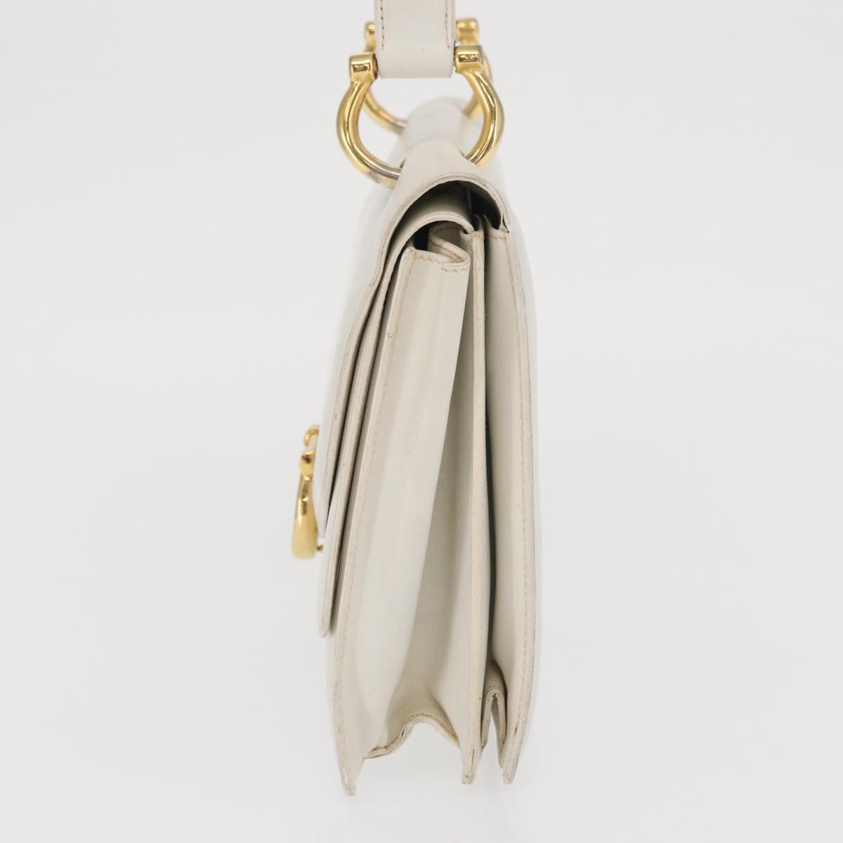 CELINE Hand Bag Leather White Gold Auth 169597