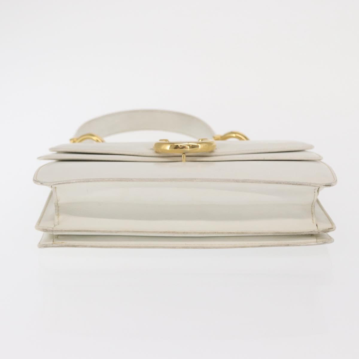 CELINE Hand Bag Leather White Gold Auth 169597