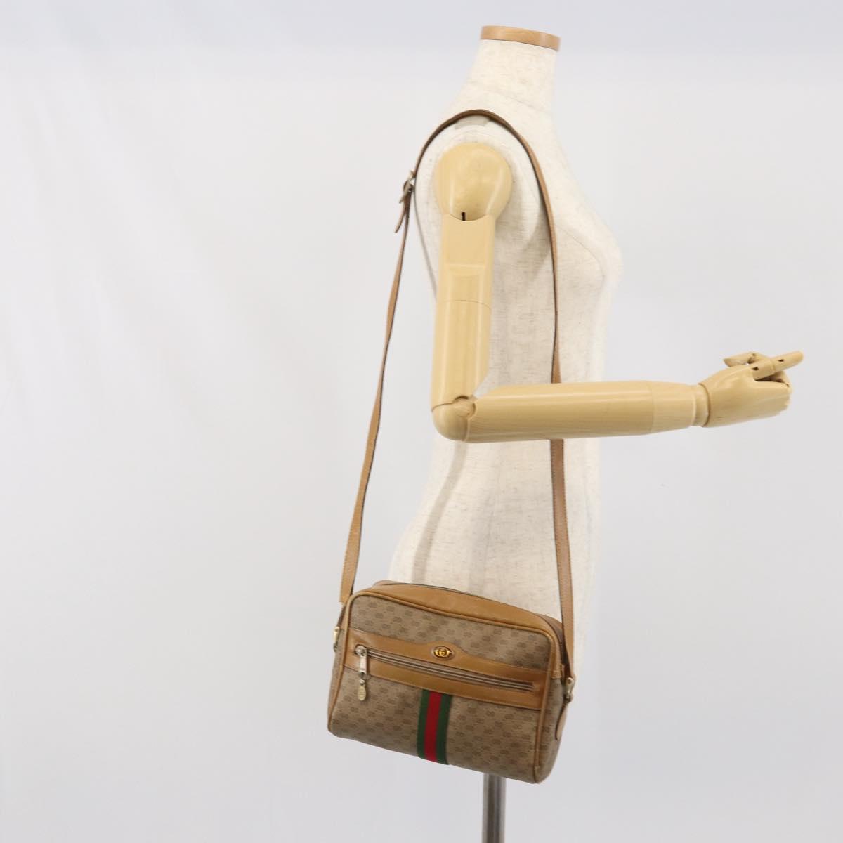 GUCCI Micro GG Supreme Web Sherry Line Shoulder Bag PVC Beige Gold Auth 169606