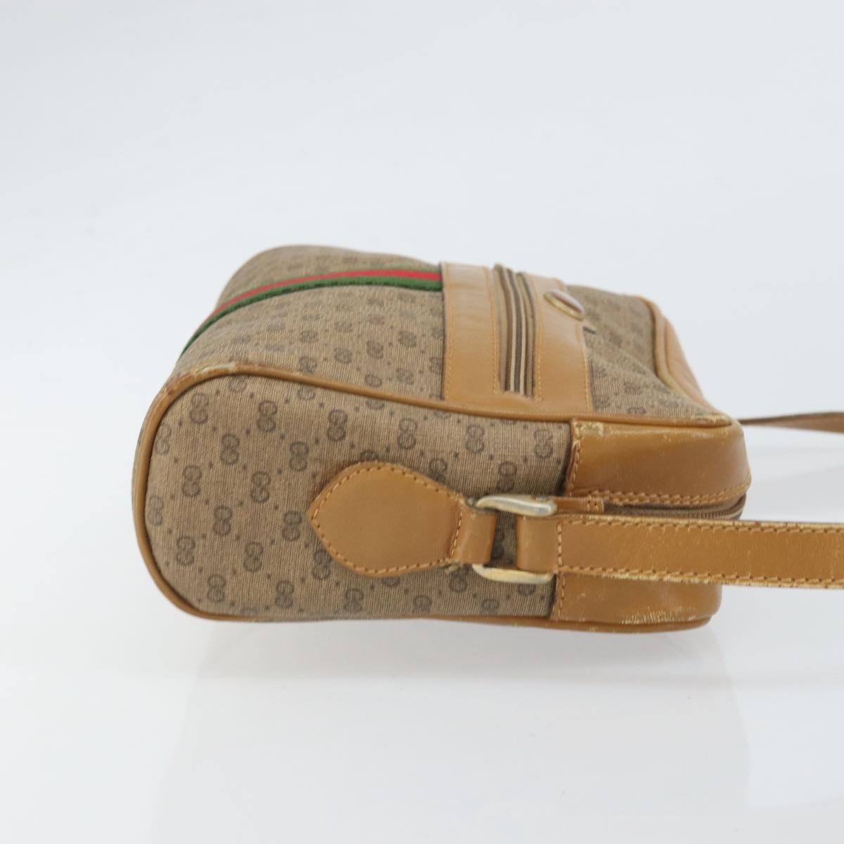 GUCCI Micro GG Supreme Web Sherry Line Shoulder Bag PVC Beige Gold Auth 169606