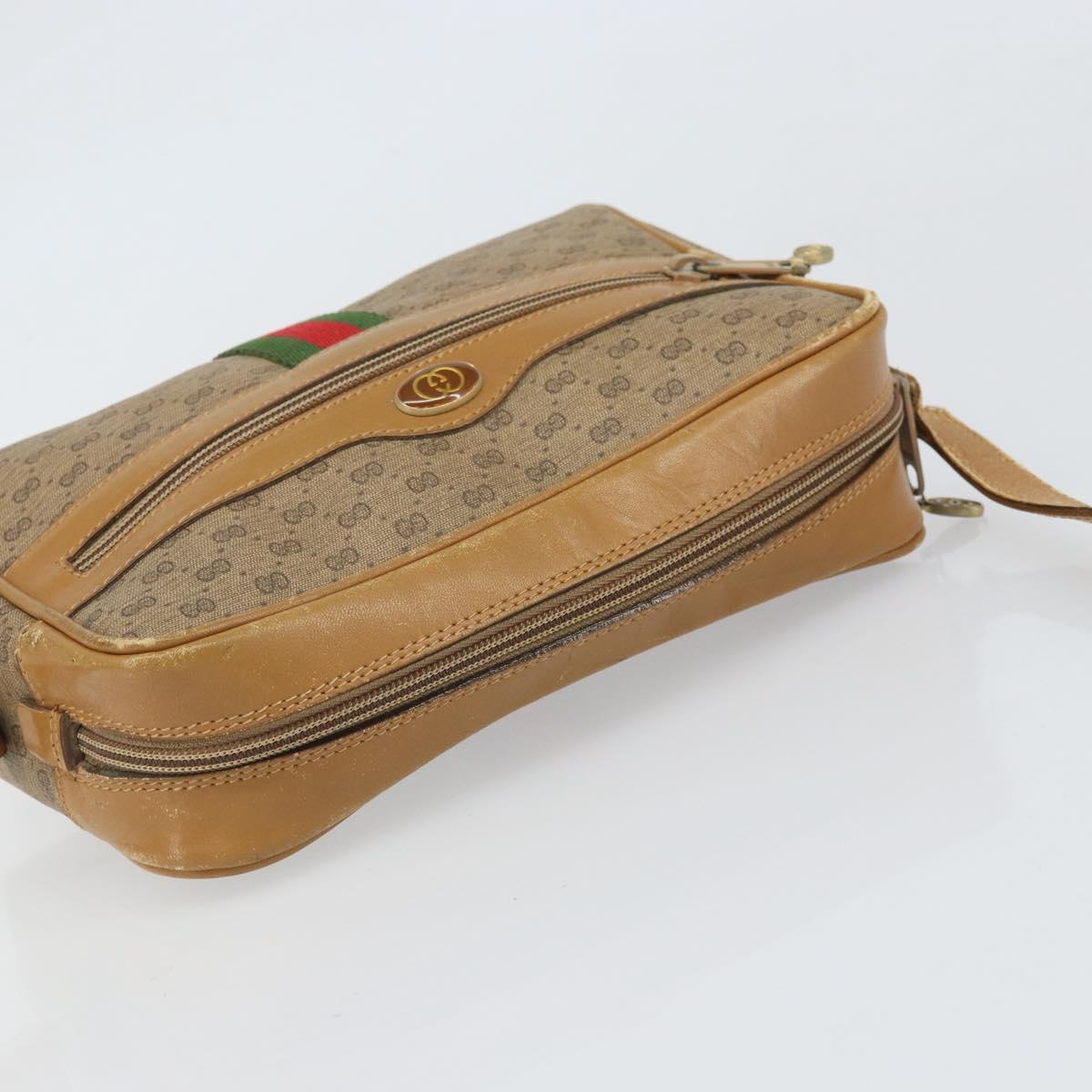 GUCCI Micro GG Supreme Web Sherry Line Shoulder Bag PVC Beige Gold Auth 169606