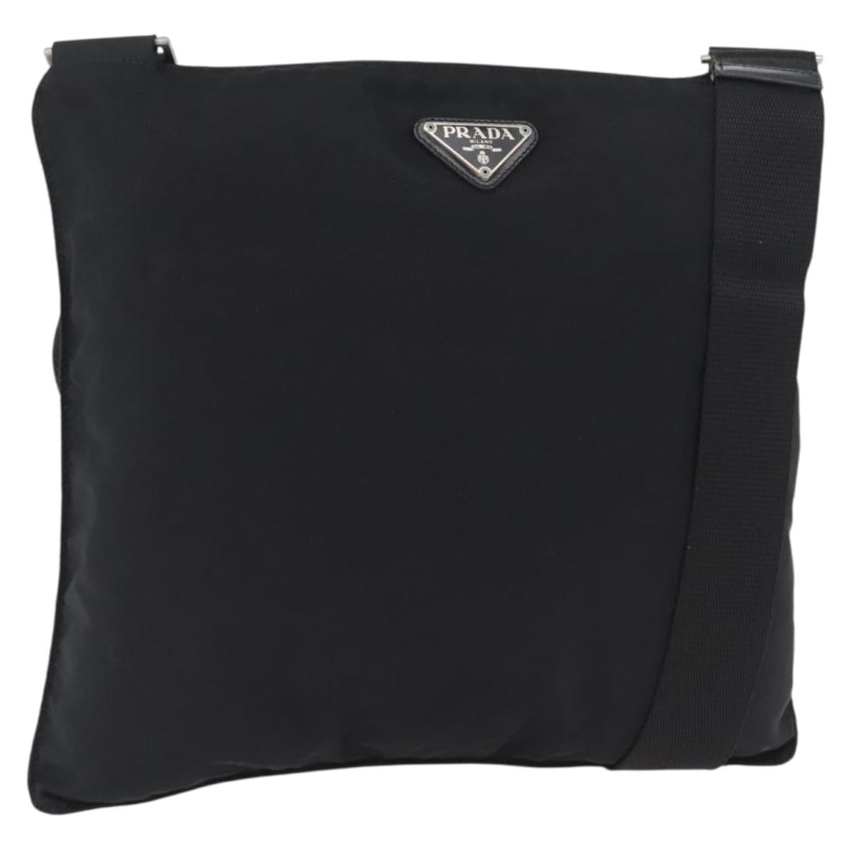 PRADA Shoulder Bag Nylon Black Silver Auth 169612