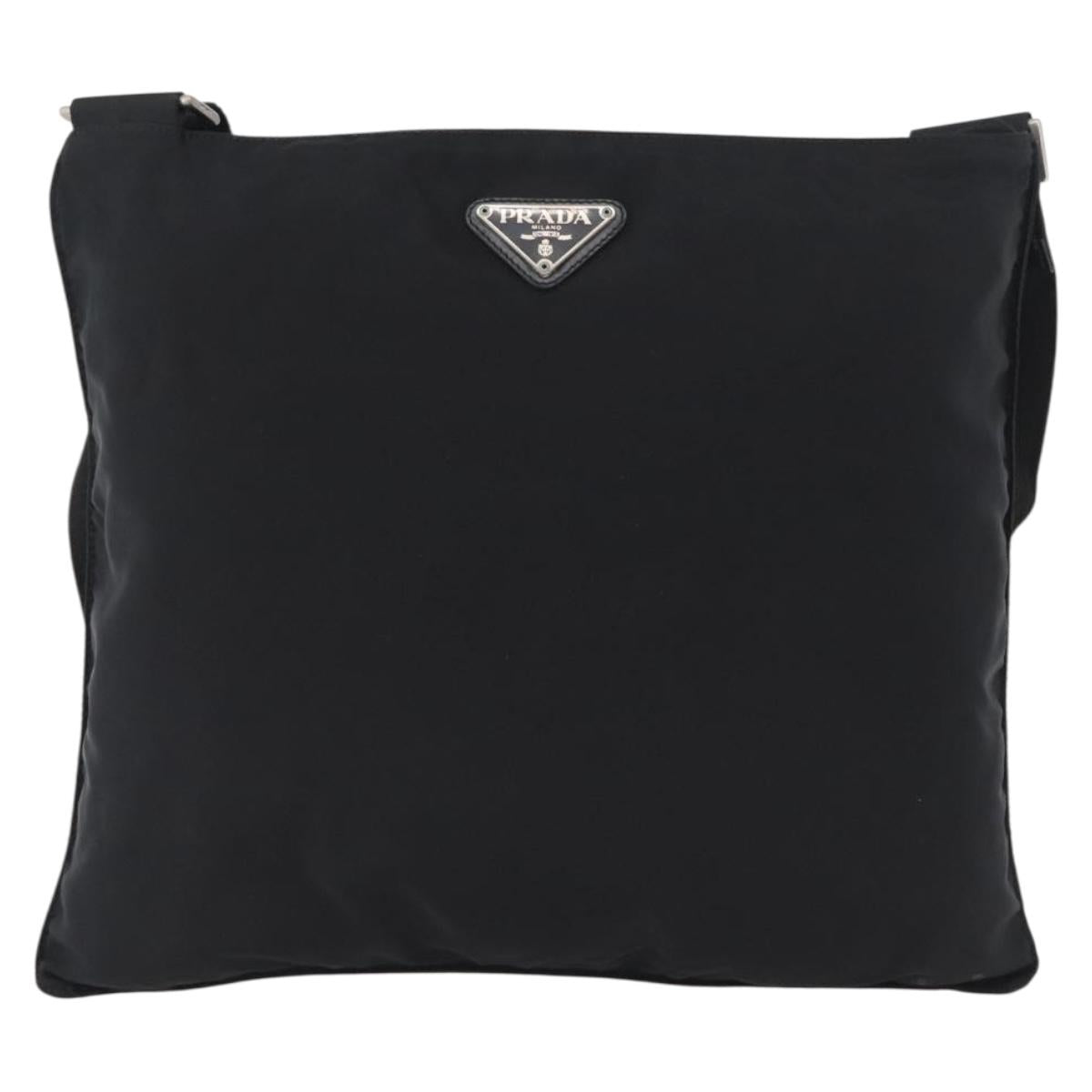 PRADA Shoulder Bag Nylon Black Silver Auth 169612