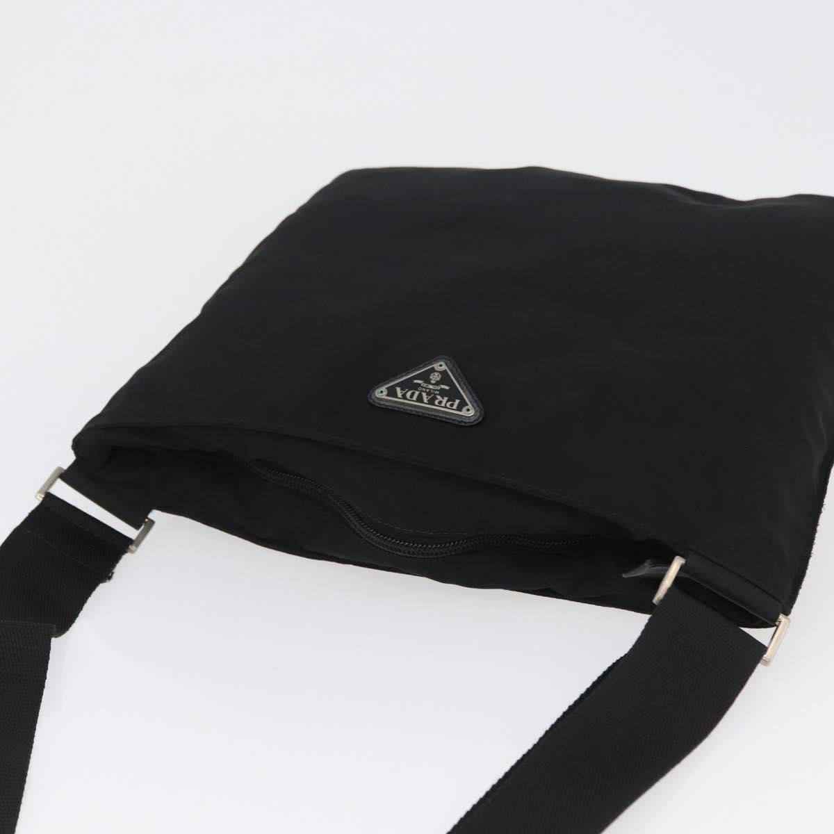 PRADA Shoulder Bag Nylon Black Silver Auth 169612
