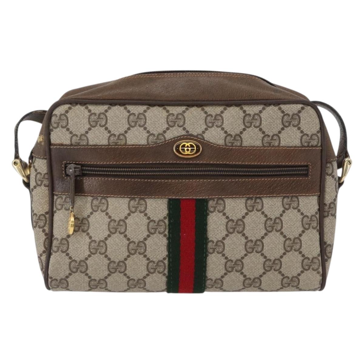 GUCCI GG Supreme Web Sherry Line Bag PVC Beige Gold 68 02 004 Auth 169630