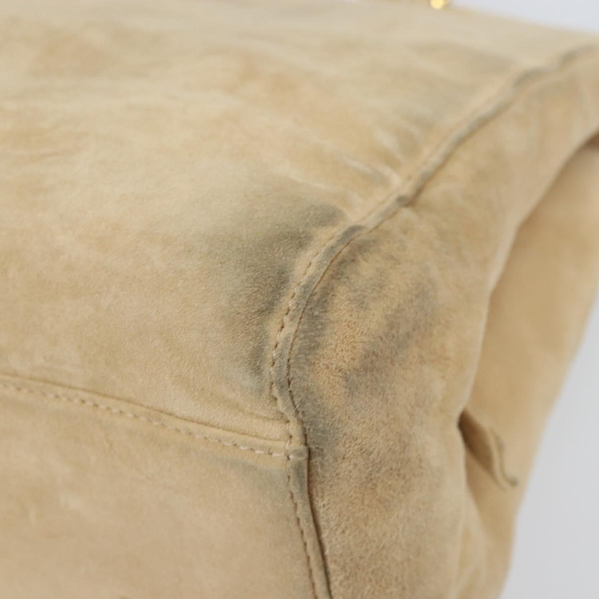 PRADA Chain Shoulder Bag Suede Beige Gold Auth 169631
