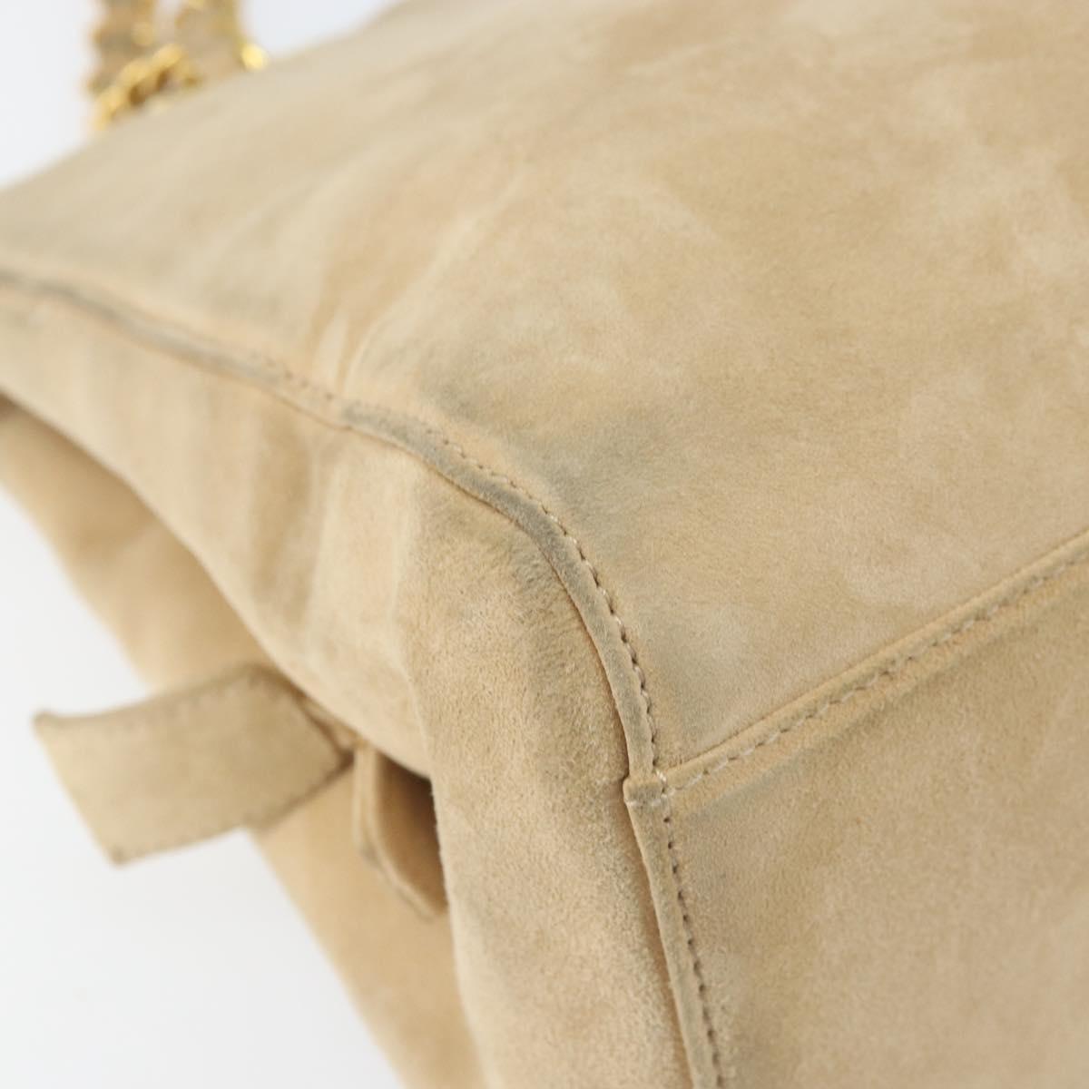 PRADA Chain Shoulder Bag Suede Beige Gold Auth 169631
