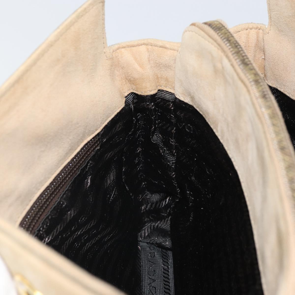 PRADA Chain Shoulder Bag Suede Beige Gold Auth 169631