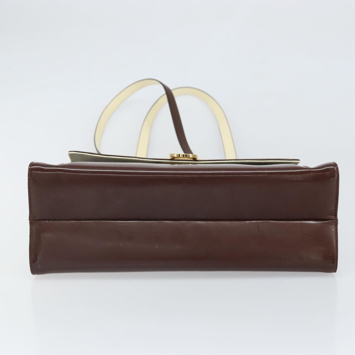 Salvatore Ferragamo Gancini Tote Bag Patent leather Brown Gold Auth 169637