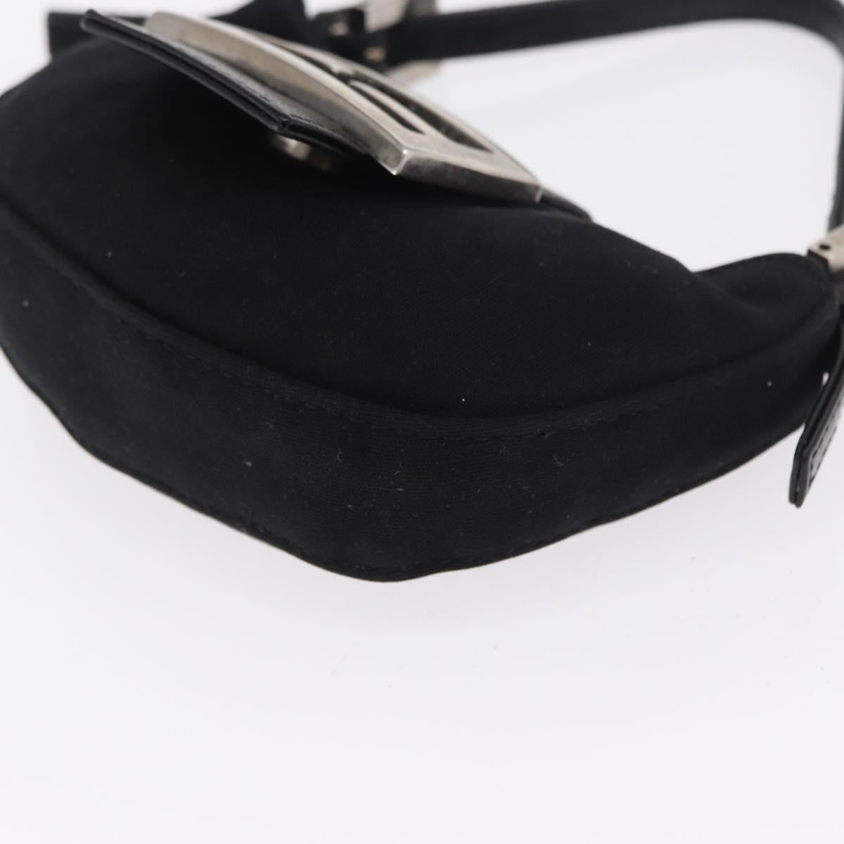 FENDI Mini Croissant Hand Bag Nylon Black Silver Auth 169646