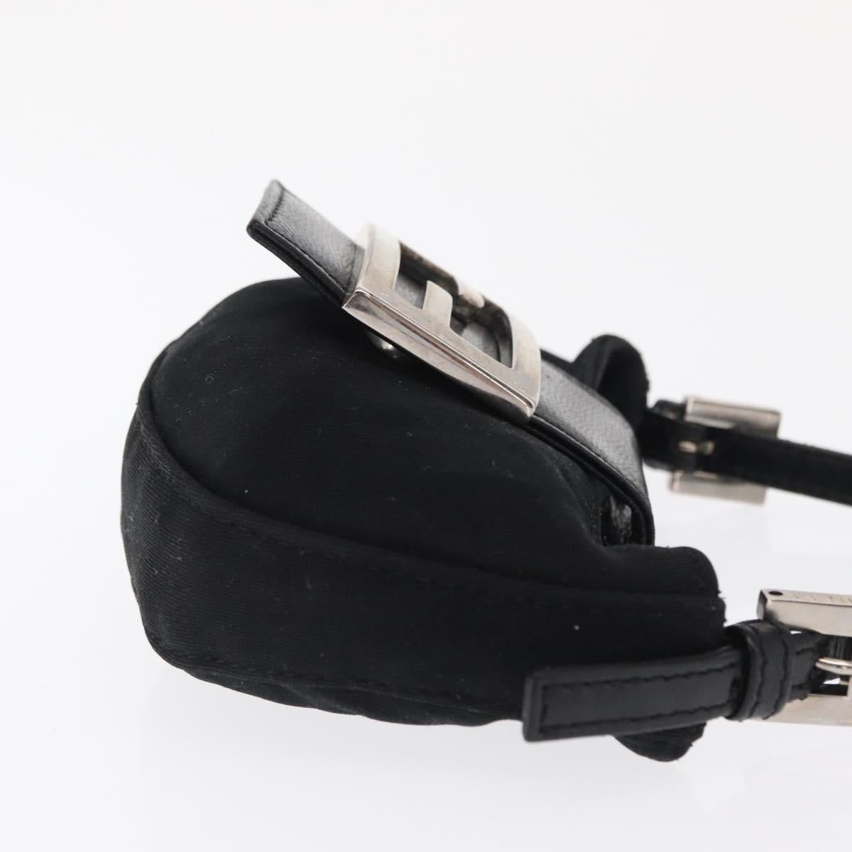 FENDI Mini Croissant Hand Bag Nylon Black Silver Auth 169646