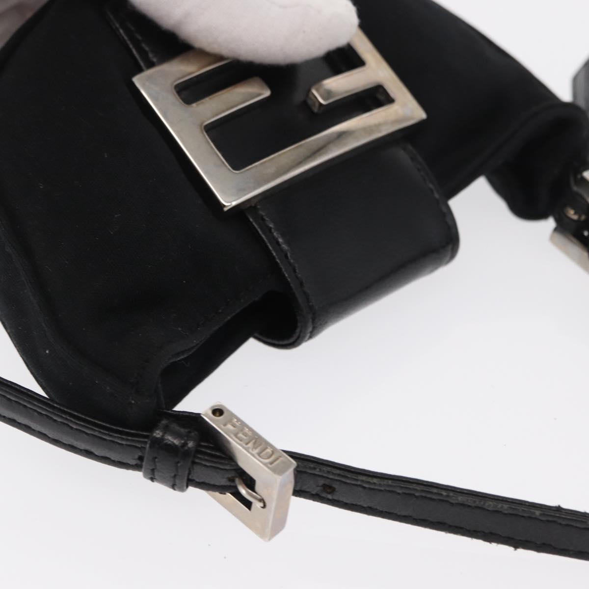 FENDI Mini Croissant Hand Bag Nylon Black Silver Auth 169646