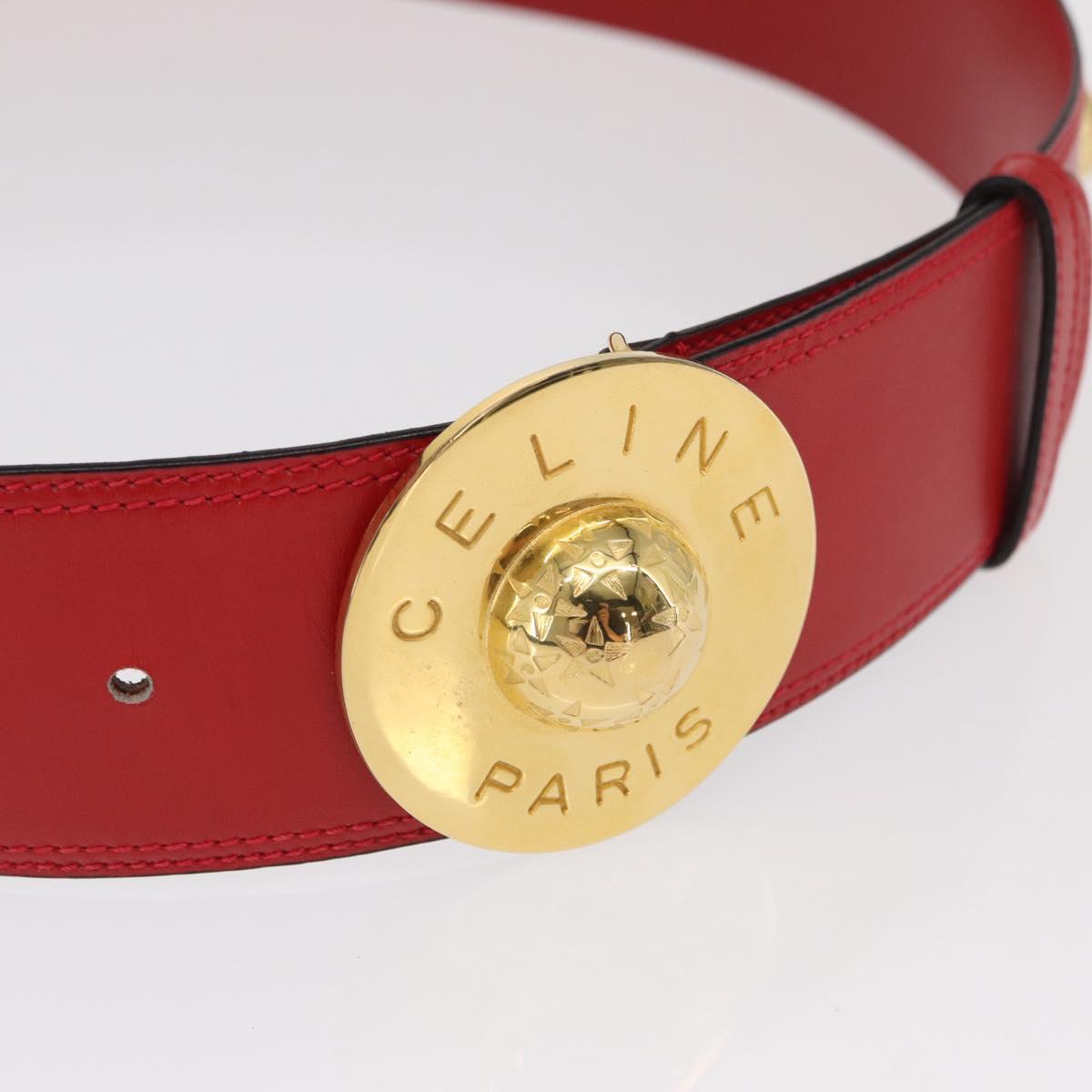 CELINE Belt Leather 36.6"" Gold Red Auth 169651V