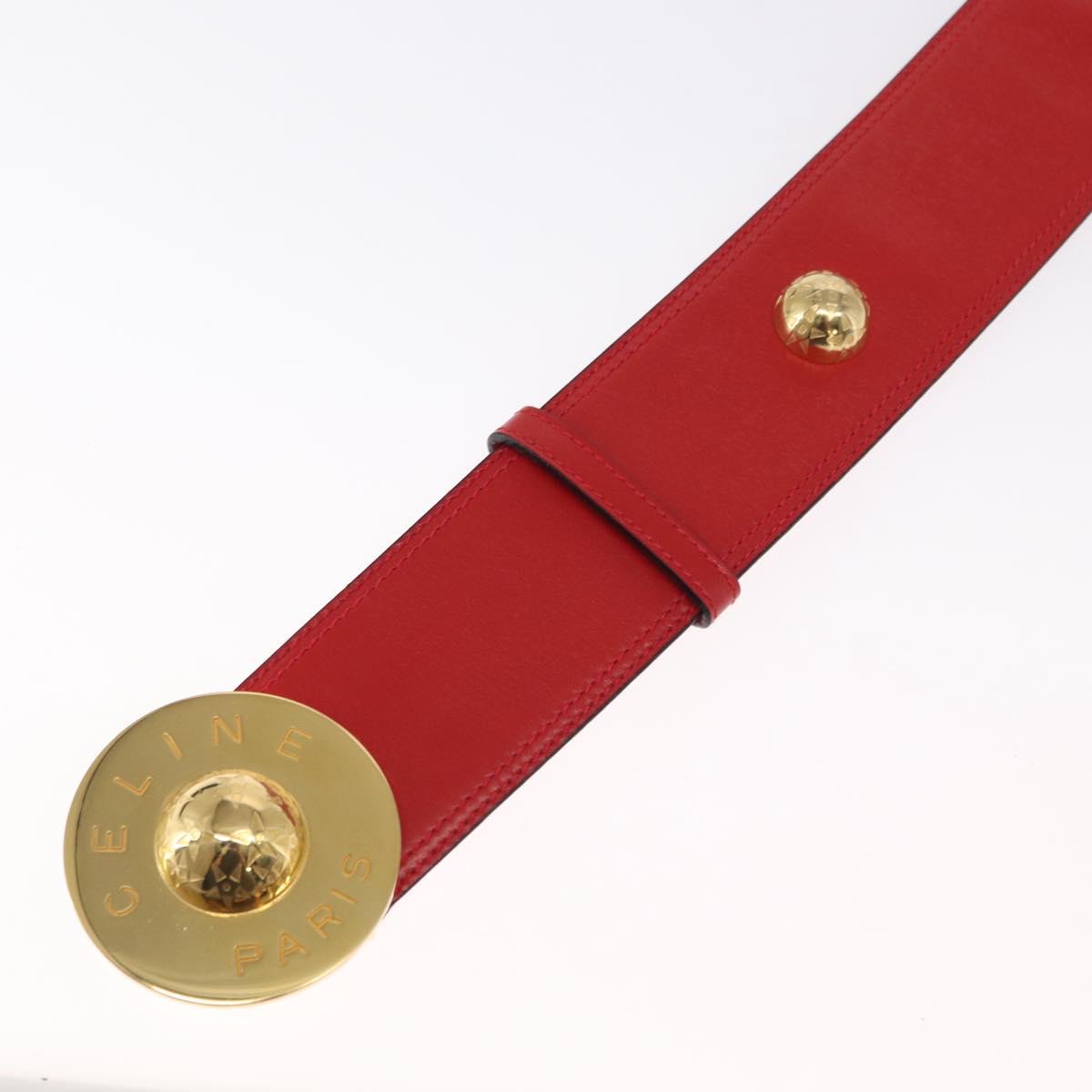 CELINE Belt Leather 36.6"" Gold Red Auth 169651V