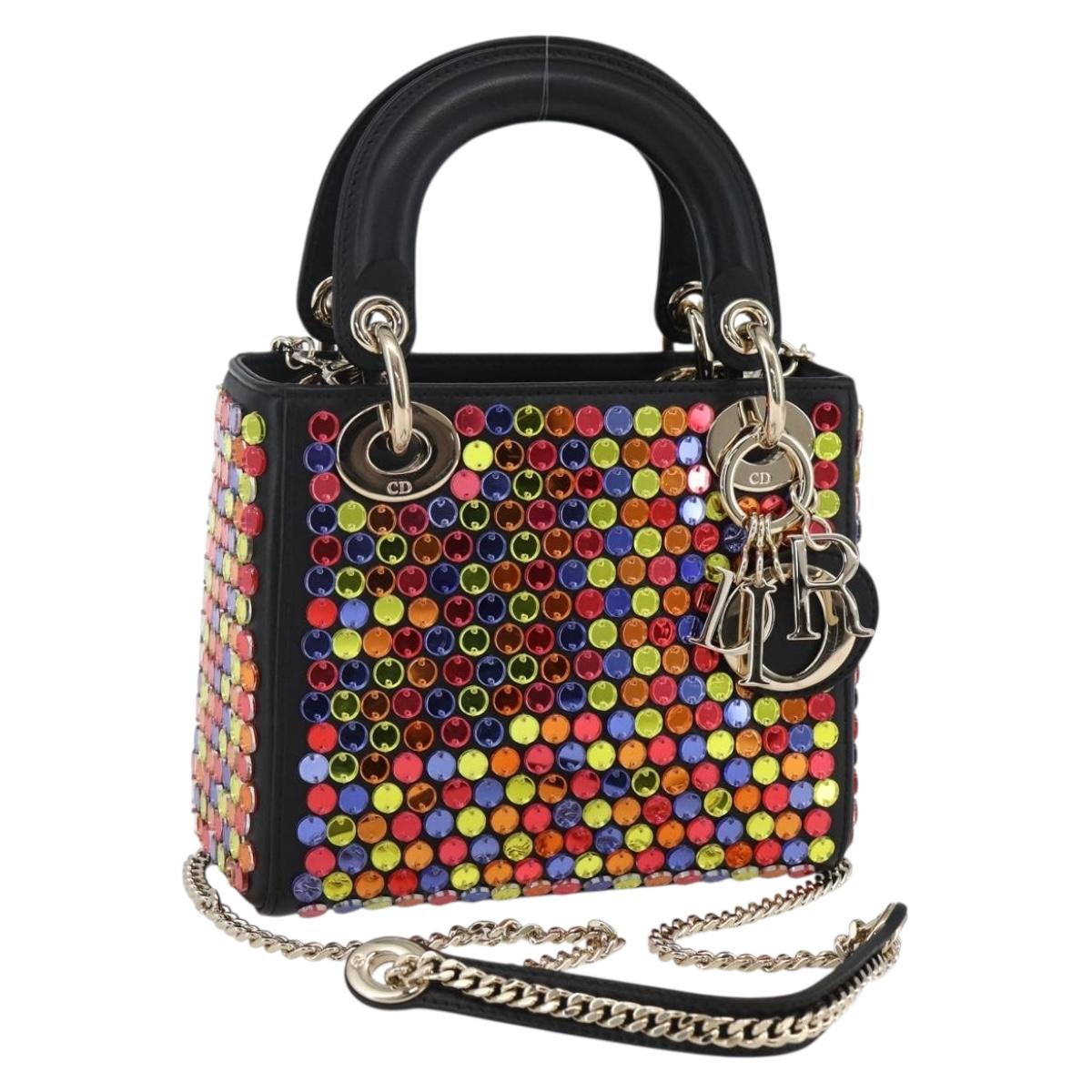 Christian Dior Chain Lady Dior Bag Leather 2way Multicolor Gold Auth 169657SM