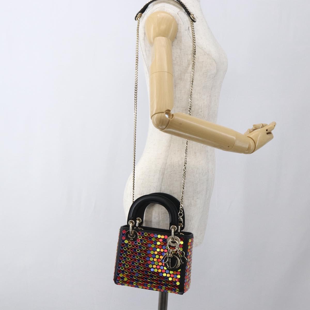Christian Dior Chain Lady Dior Bag Leather 2way Multicolor Gold Auth 169657SM