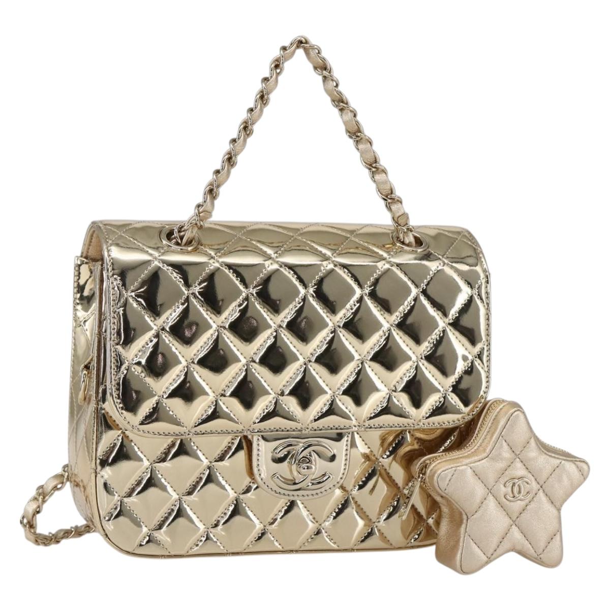 CHANEL Matelasse Backpack Patent leather Gold CC Auth 169659SM