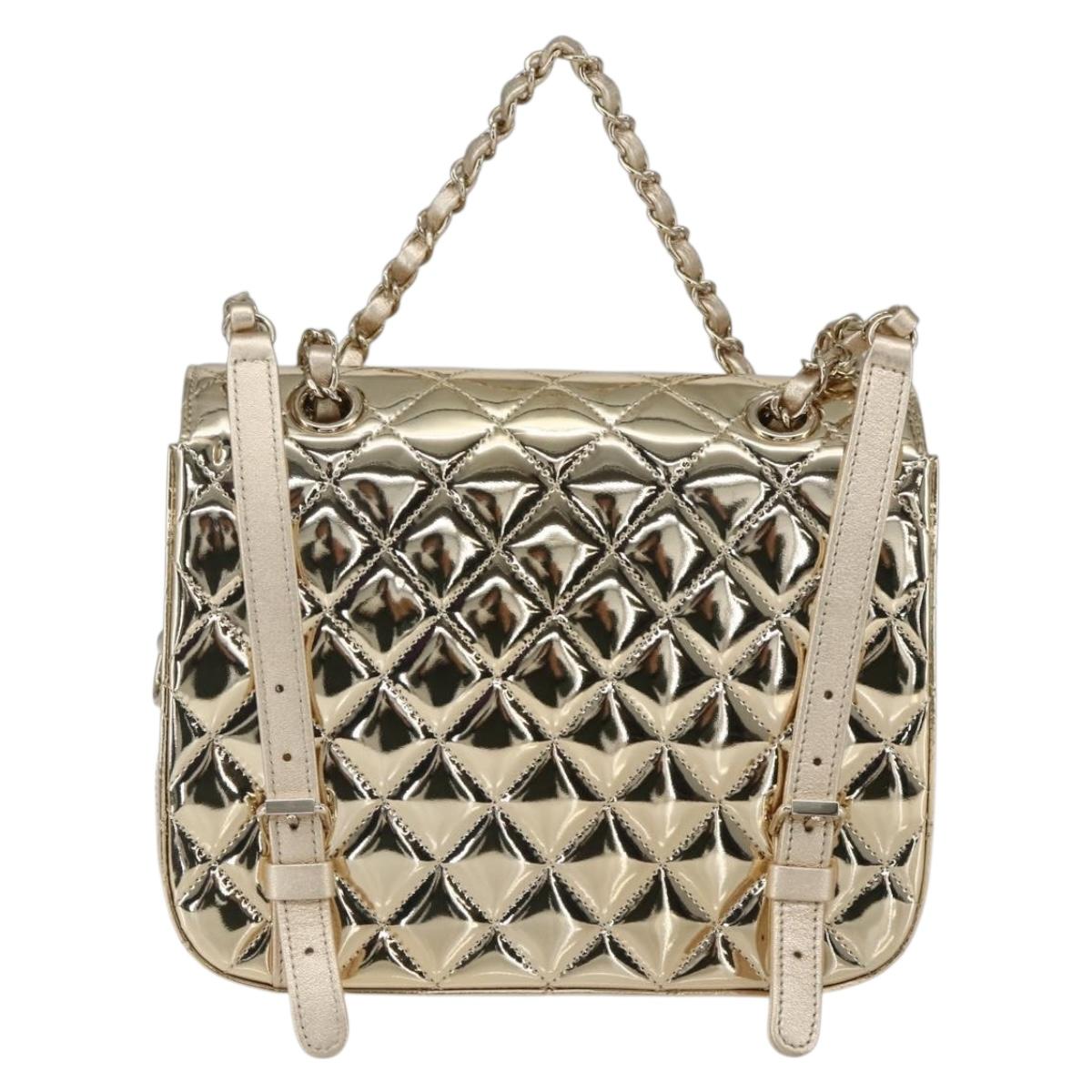 CHANEL Matelasse Backpack Patent leather Gold CC Auth 169659SM