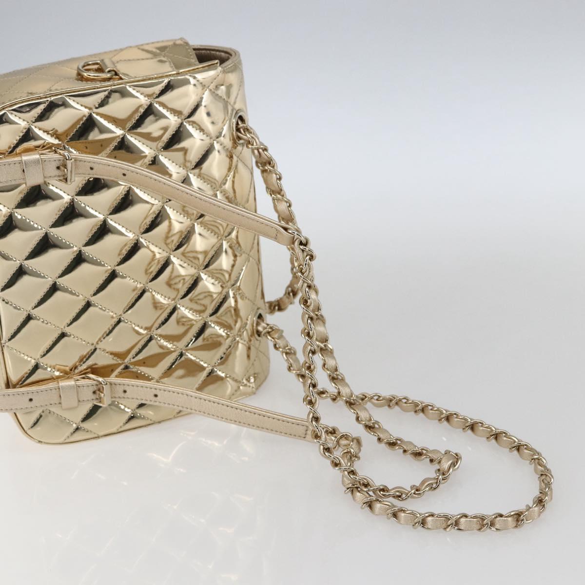 CHANEL Matelasse Backpack Patent leather Gold CC Auth 169659SM