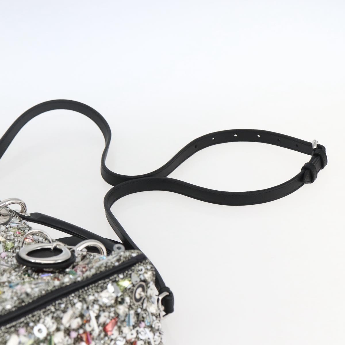 Christian Dior Sequin Lady Dior Hand Bag Leather 2way Black Silver Auth 169660SM