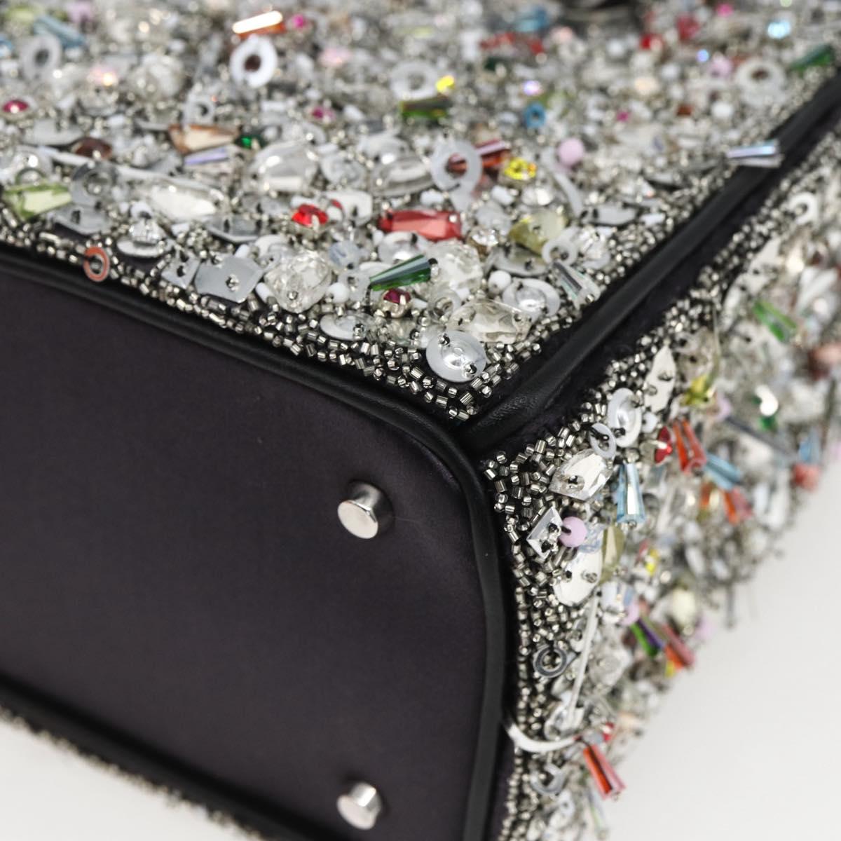 Christian Dior Sequin Lady Dior Hand Bag Leather 2way Black Silver Auth 169660SM