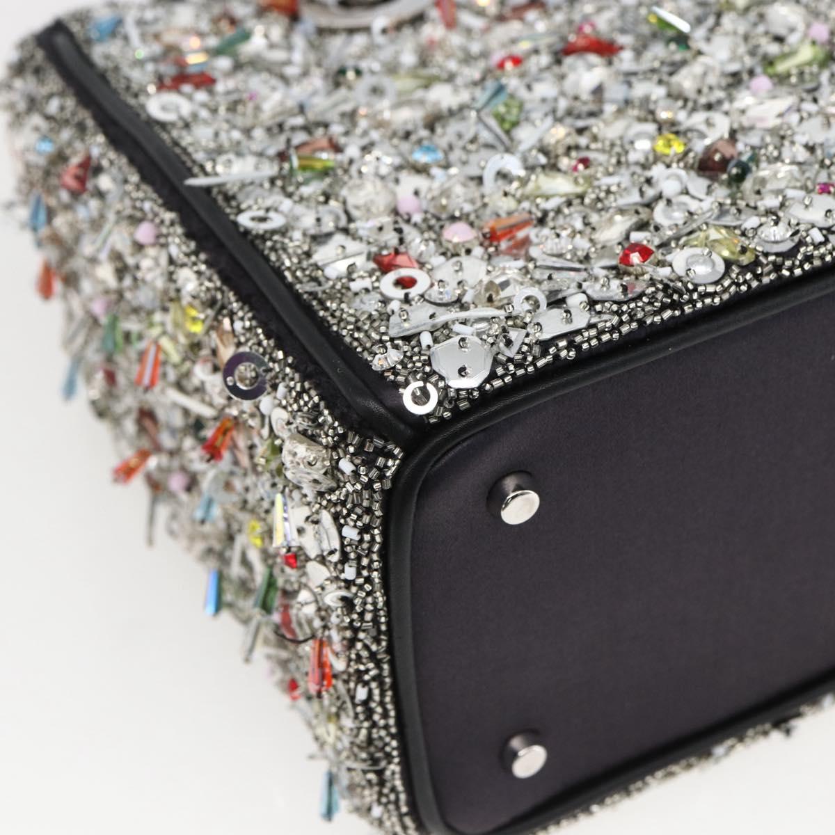 Christian Dior Sequin Lady Dior Hand Bag Leather 2way Black Silver Auth 169660SM
