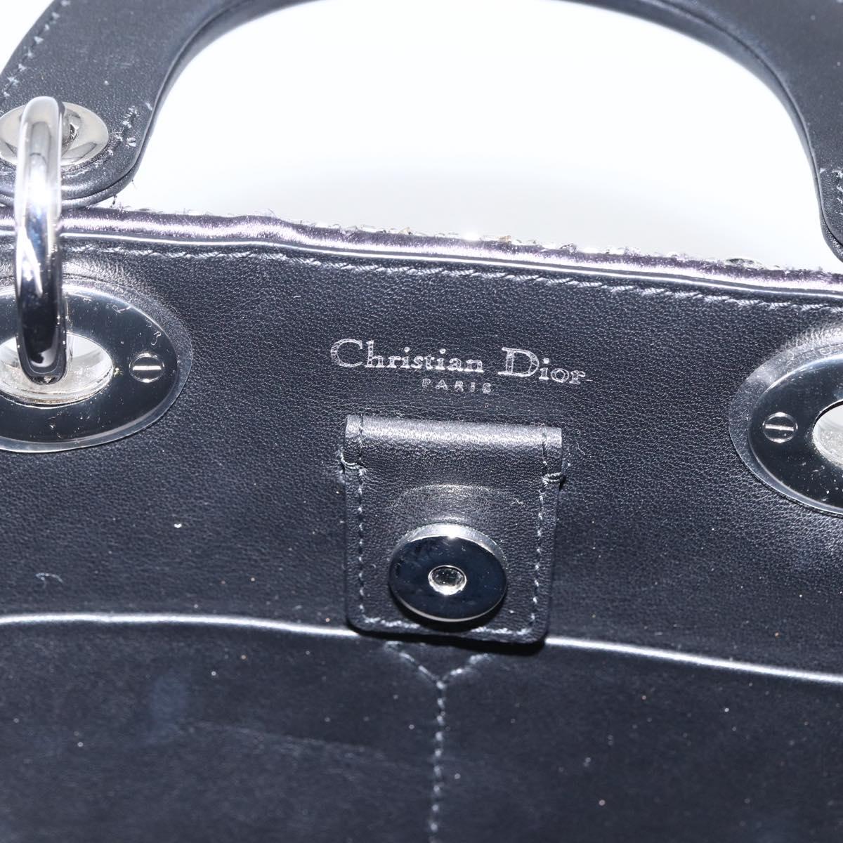 Christian Dior Sequin Lady Dior Hand Bag Leather 2way Black Silver Auth 169660SM