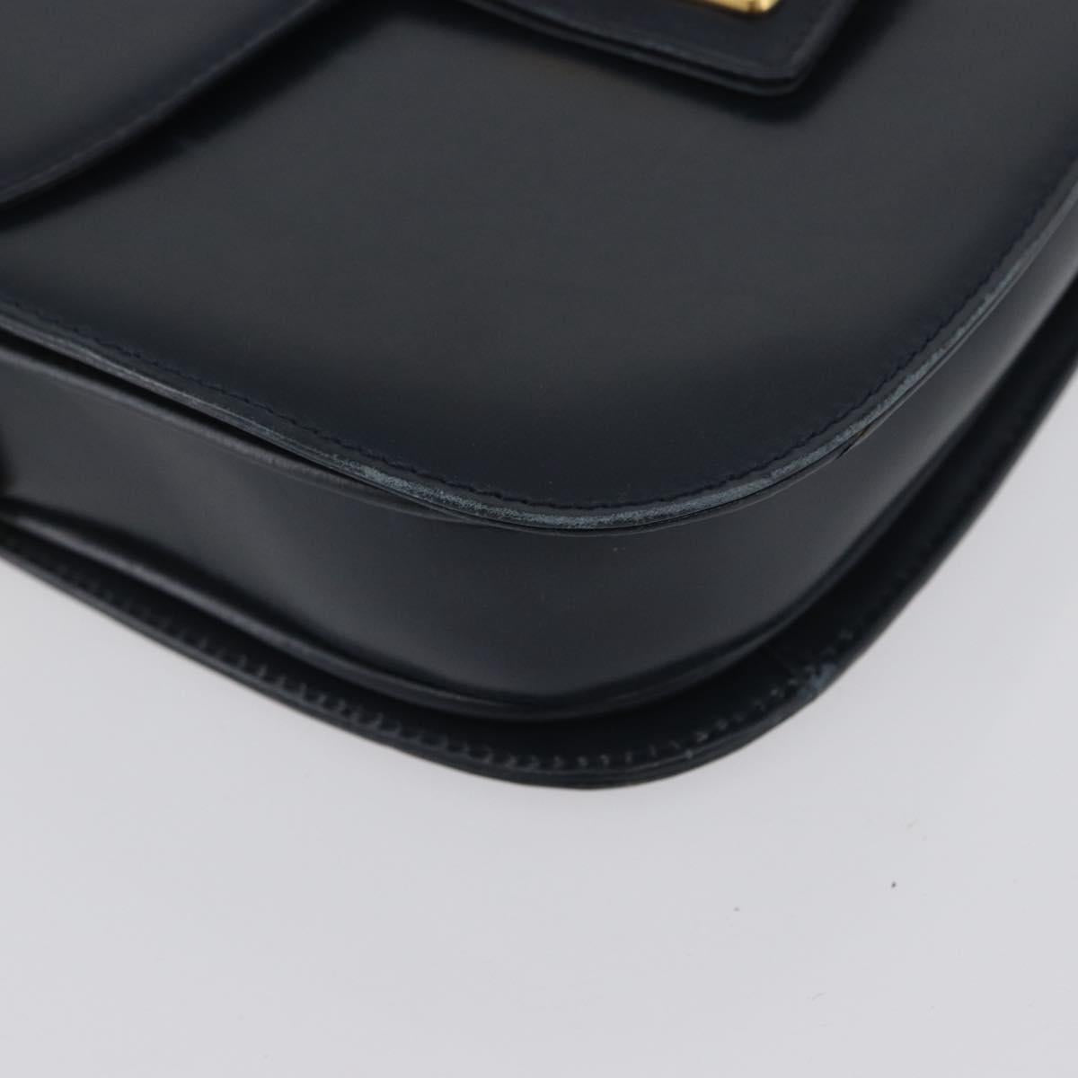 GUCCI Shoulder Bag Leather Navy Gold Auth 169677