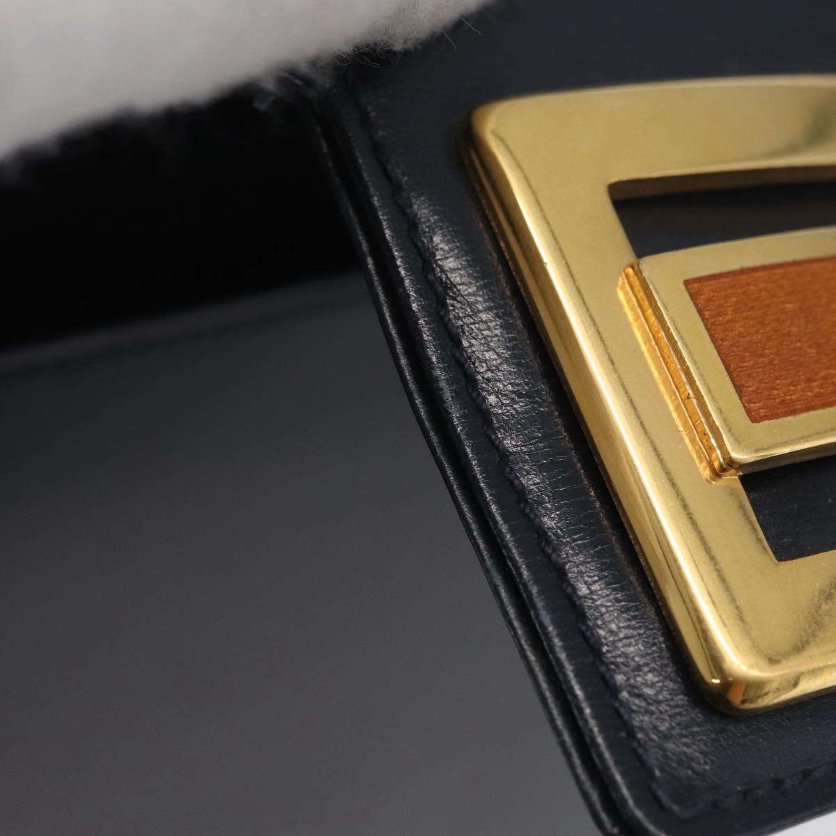 GUCCI Shoulder Bag Leather Navy Gold Auth 169677