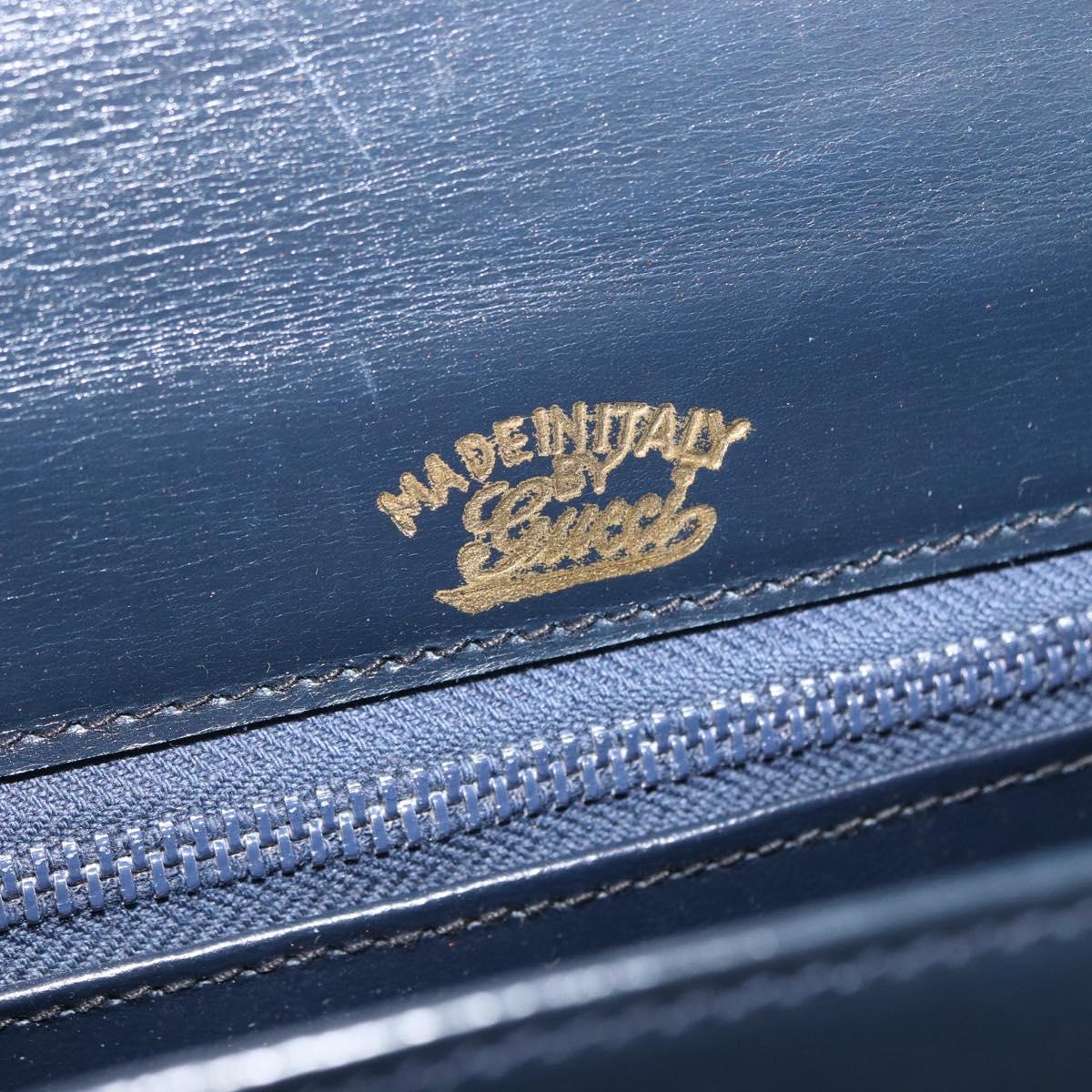 GUCCI Shoulder Bag Leather Navy Gold Auth 169677