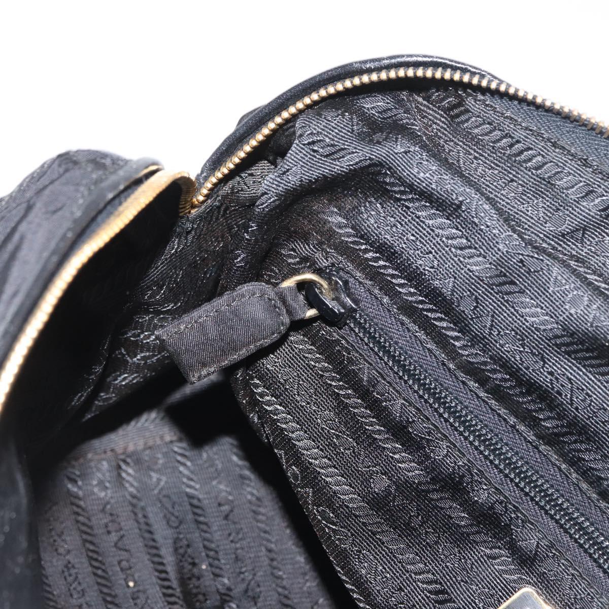 PRADA Chain Hand Bag Nylon Black Gold Auth 169679