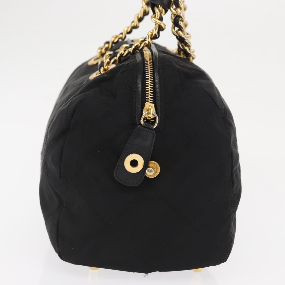 PRADA Chain Hand Bag Nylon Black Gold Auth 169679