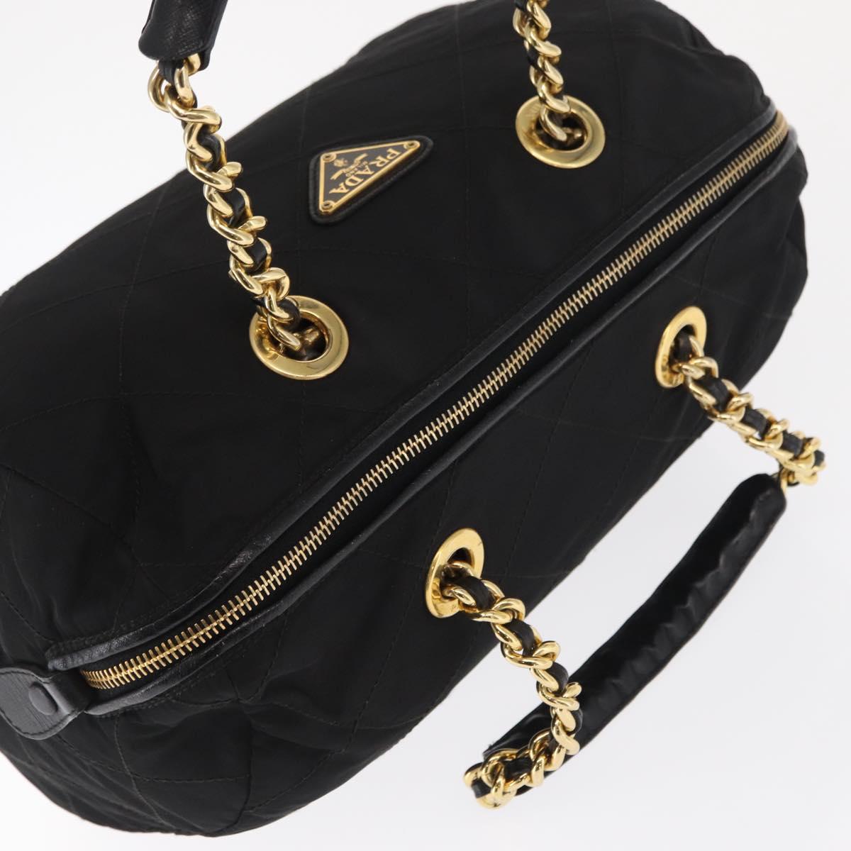PRADA Chain Hand Bag Nylon Black Gold Auth 169679