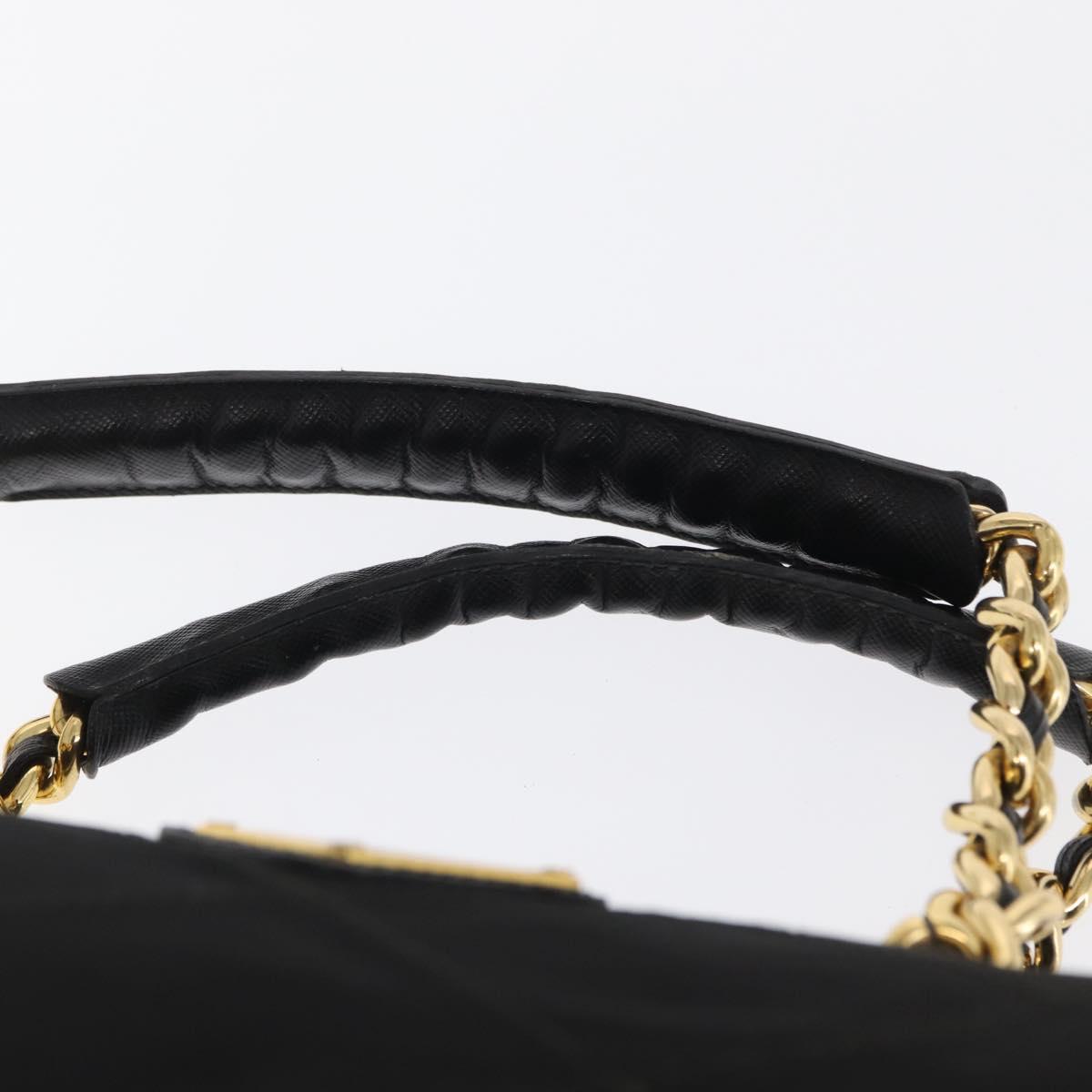 PRADA Chain Hand Bag Nylon Black Gold Auth 169679